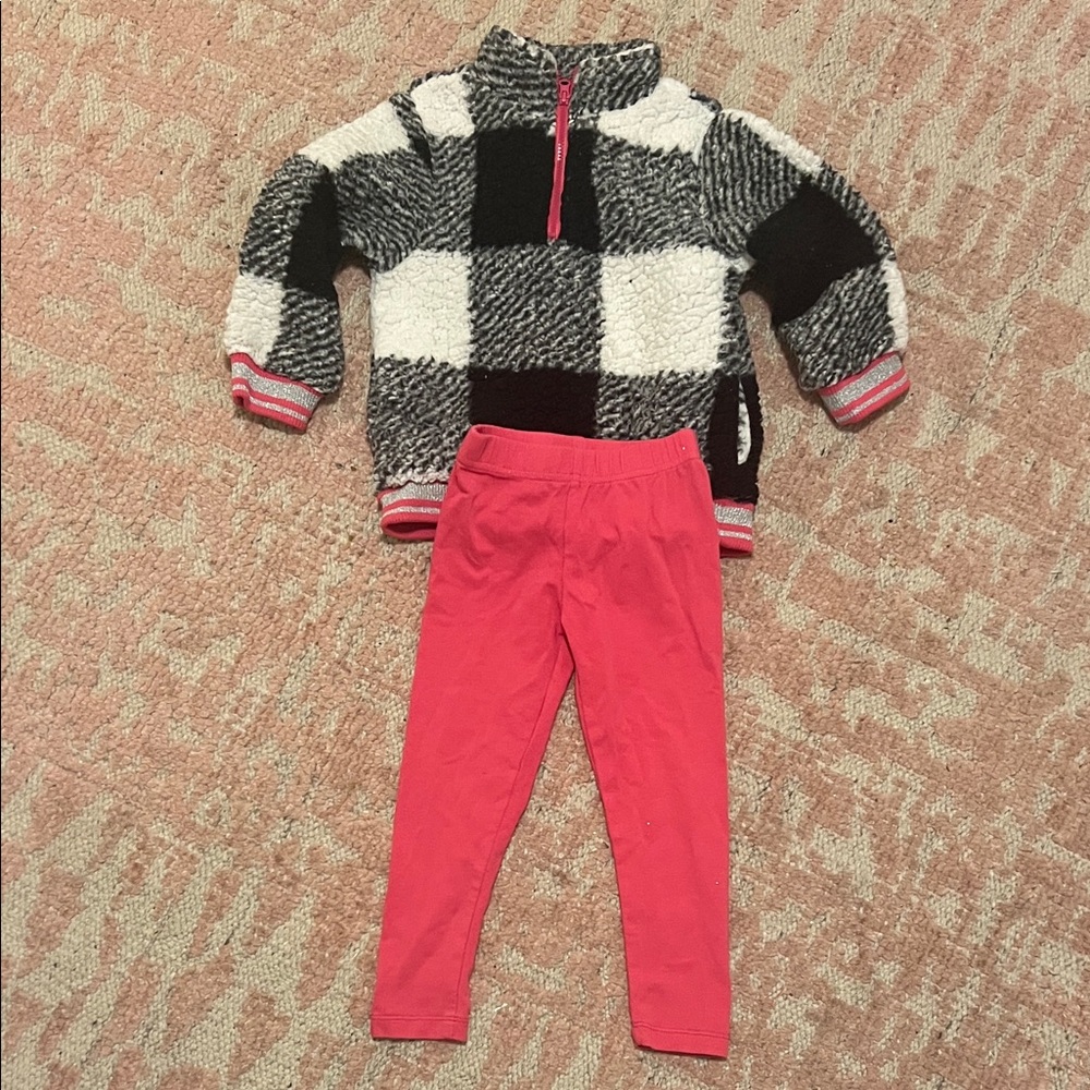 Andy & Evan 2t Plaid Fleece Pullover and Pink Leggings Set